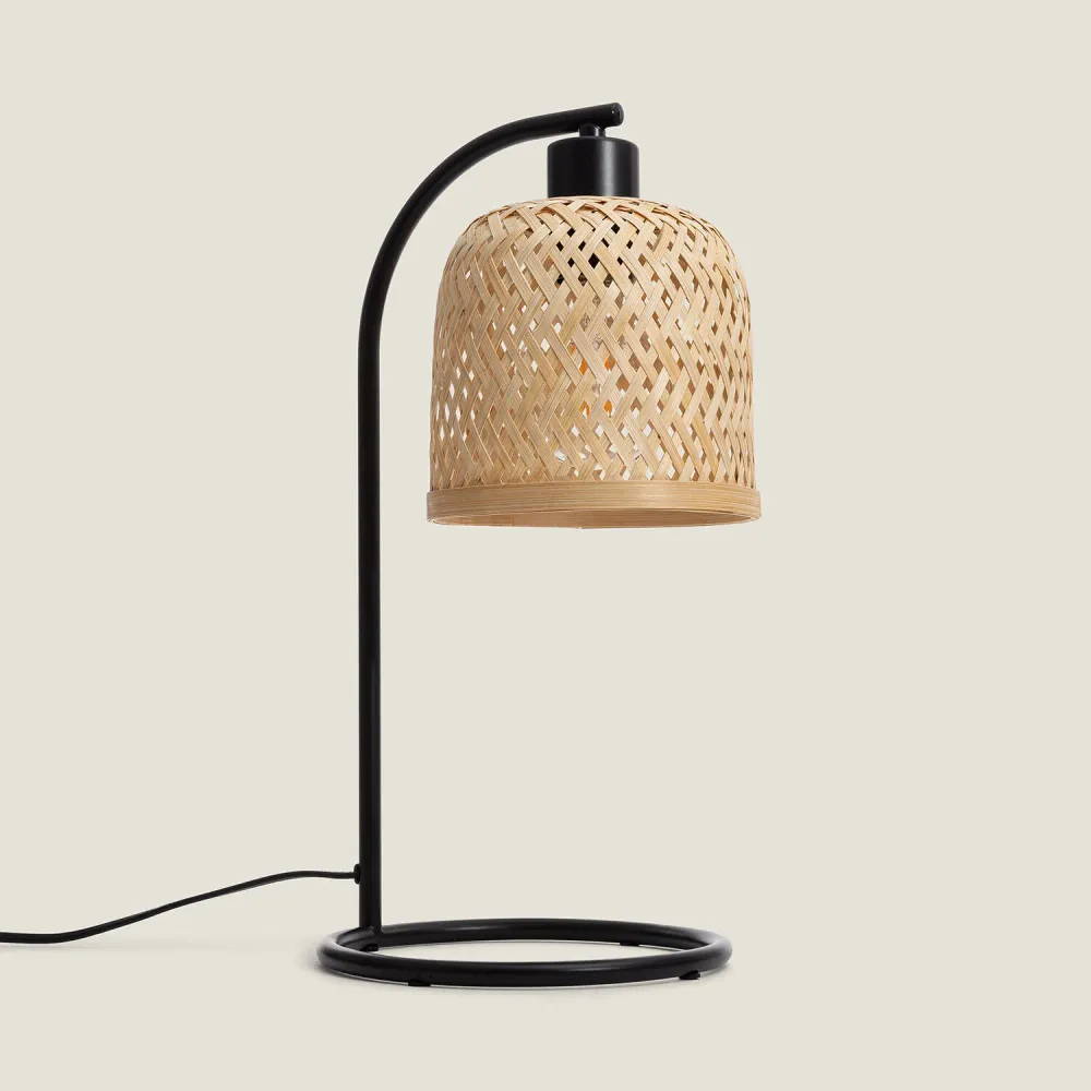 Surface de travail antidérapante Lampe de table en bambou avec éclairage LED Adola