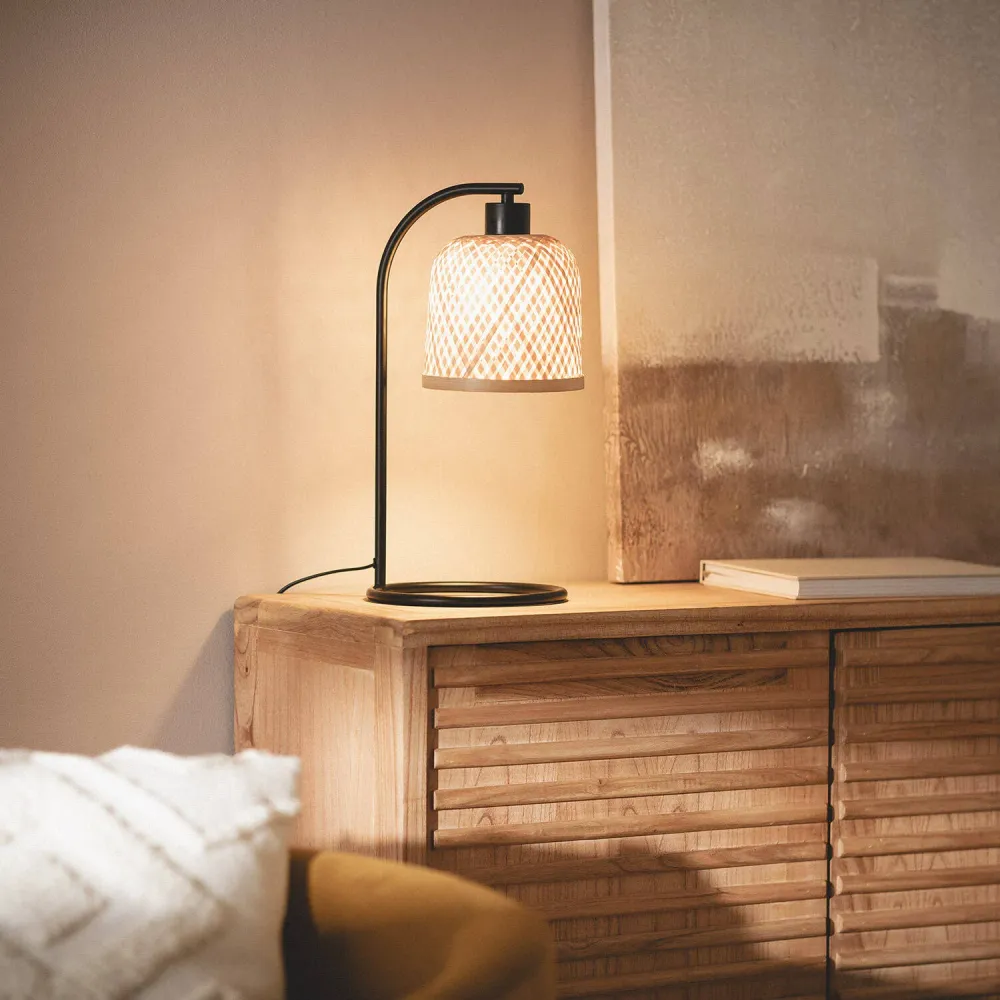 Surface de travail antidérapante Lampe de table en bambou avec éclairage LED Adola