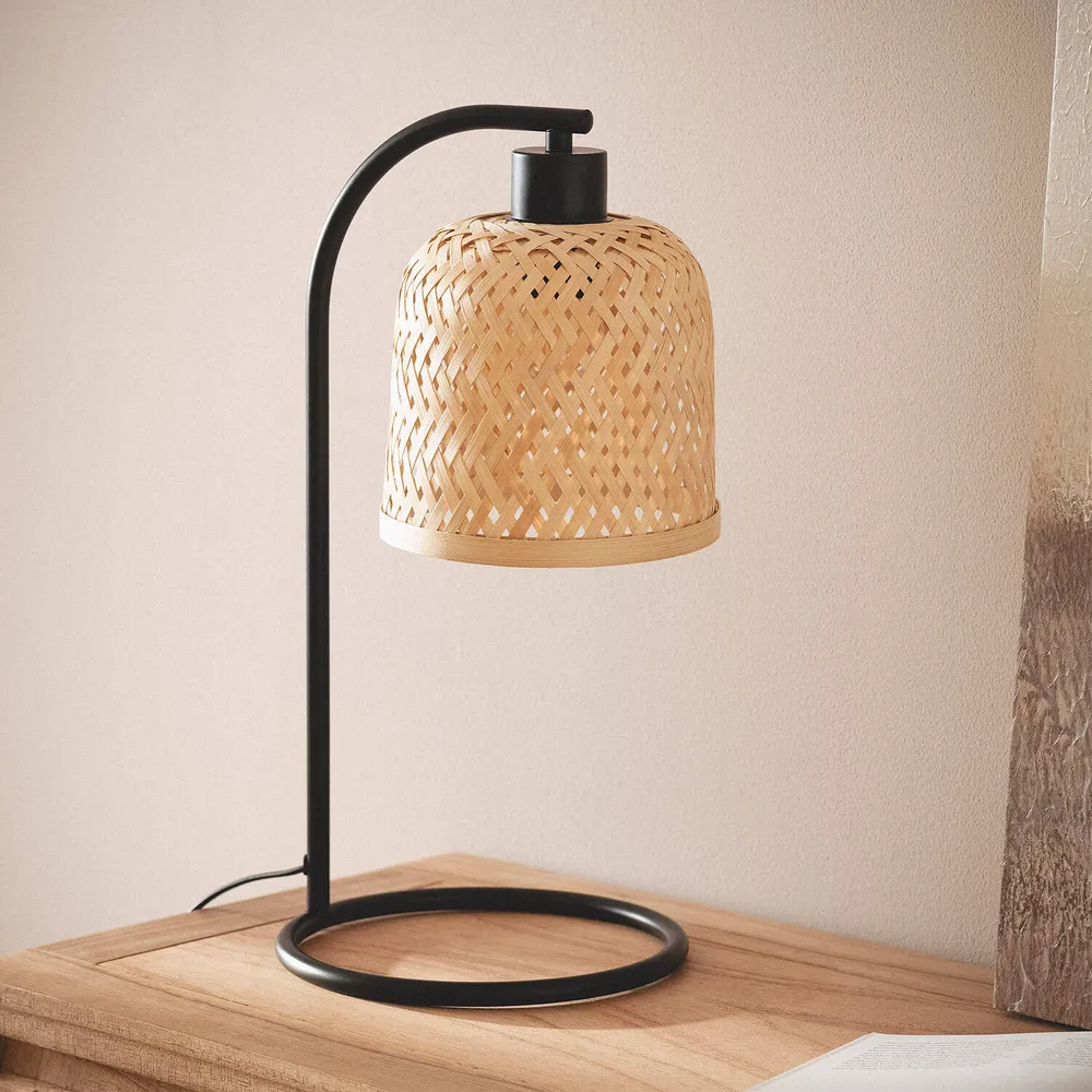 Surface de travail antidérapante Lampe de table en bambou avec éclairage LED Adola