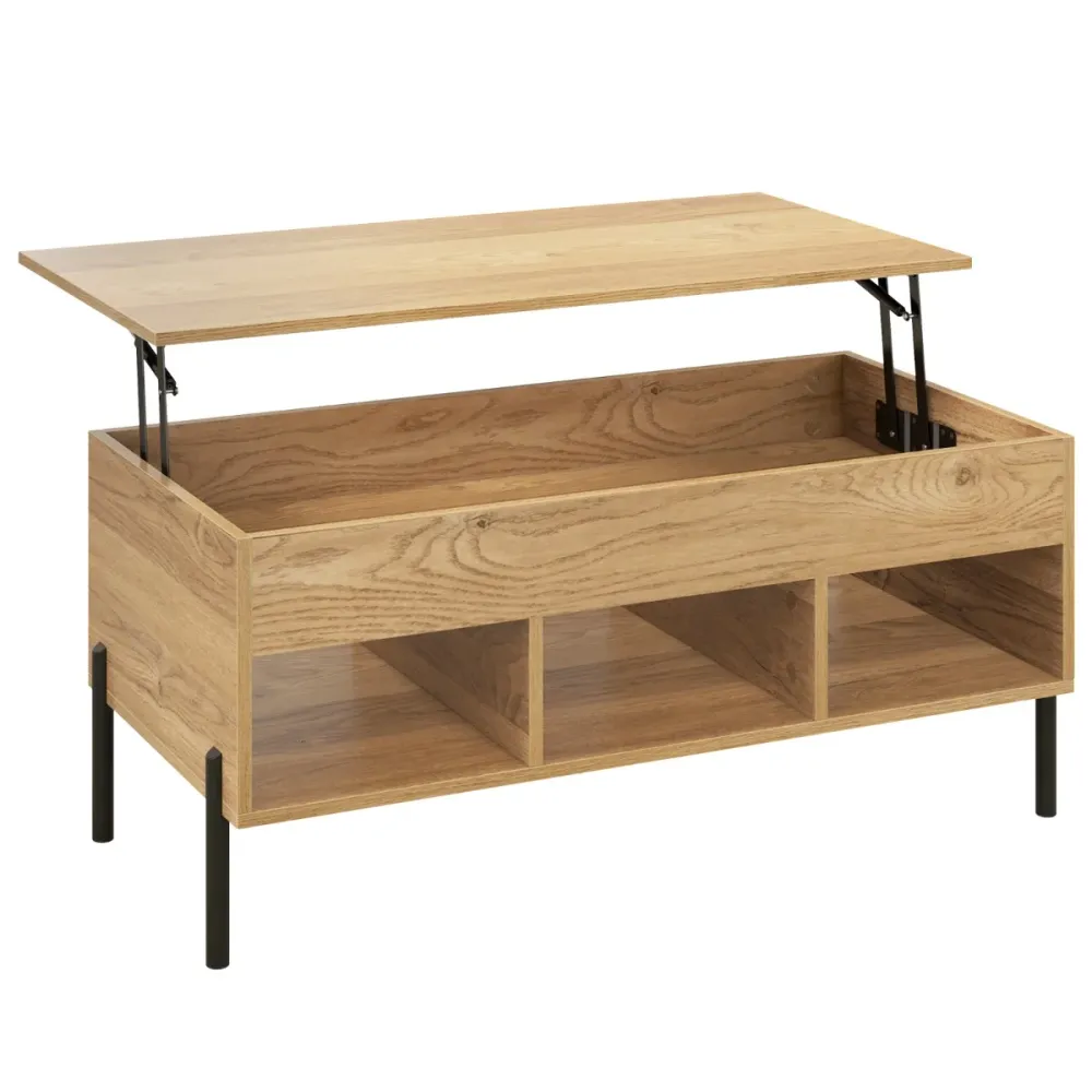 Surface de travail antidérapante Table basse plateau relevable avec 3 compartiments et rangement caché table de salon à pi...