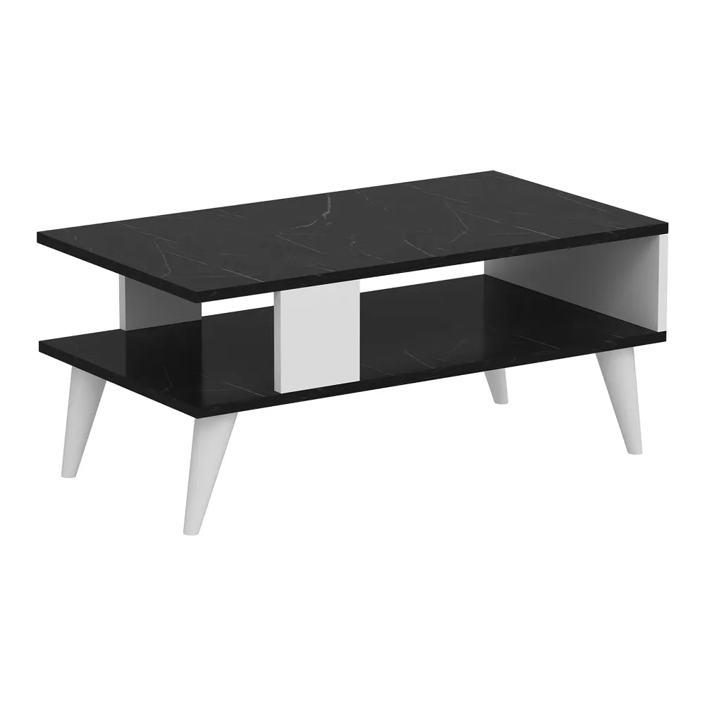 Table basse avec espace de rangement 40 x 90 x 45 cm marbre noir / blanc 03_0008465 avec plateau en chêne massif