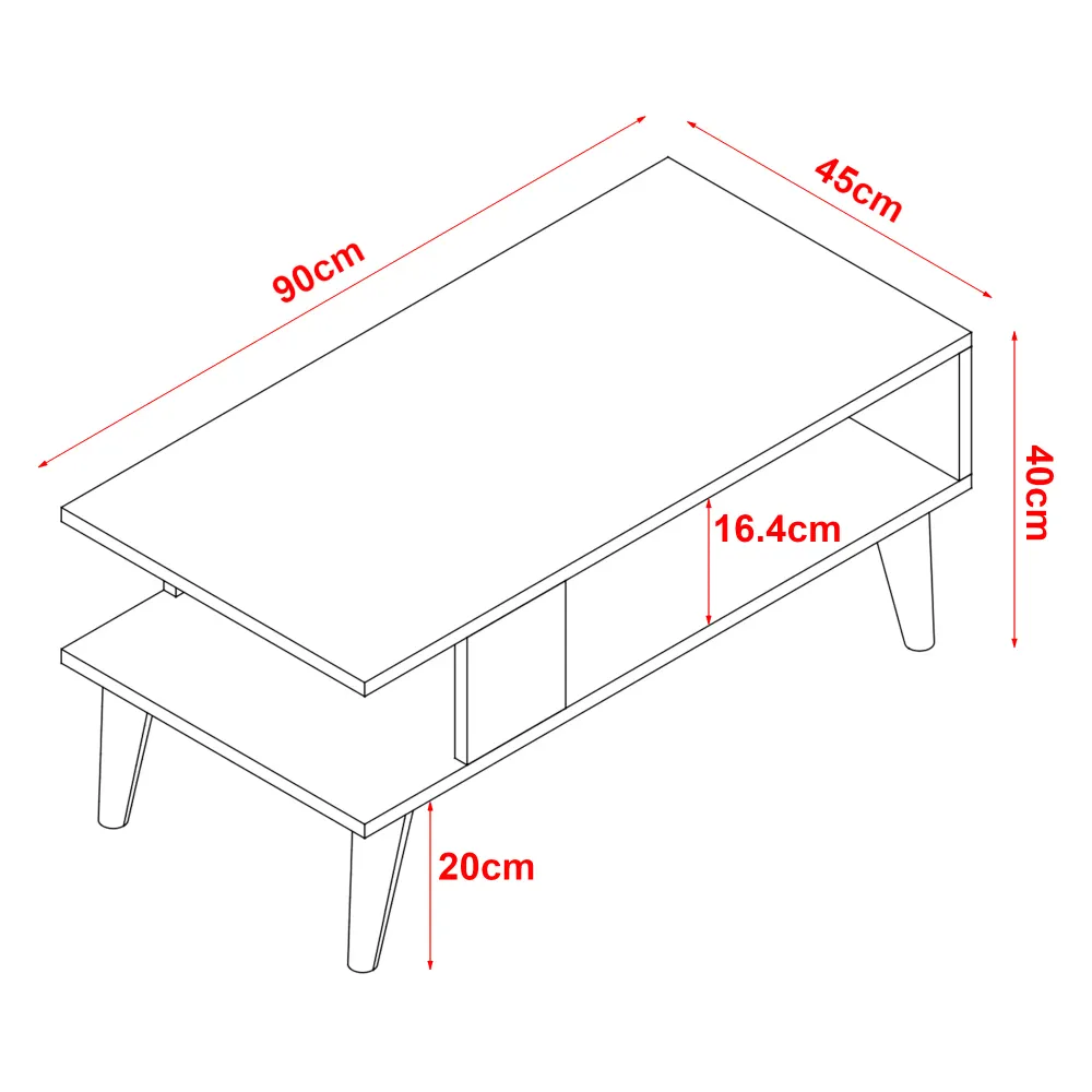 Table basse avec espace de rangement 40 x 90 x 45 cm marbre noir / blanc 03_0008465 avec plateau en chêne massif