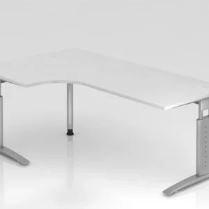 Table d'angle Hammerbacher pied C 200x120cm 90° blanc/argent forme d'angle 90° chemin de câbles horizont...