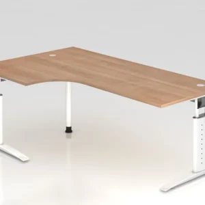 Table d'angle Hammerbacher pied C 200x120cm 90° noyer/blanc forme d'angle 90° peut être montée à gauche...