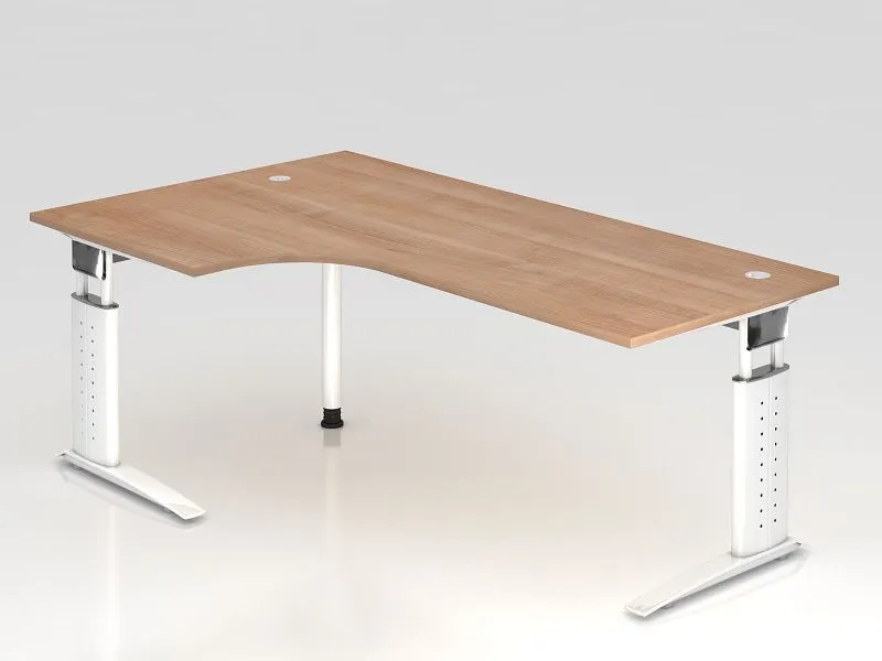 Table d'angle Hammerbacher pied C 200x120cm 90° noyer/blanc forme d'angle 90° peut être montée à gauche...