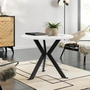 Table Dearborn 106, Noir|Blanc, 50cm, Stratifié, Métal pour espace limité