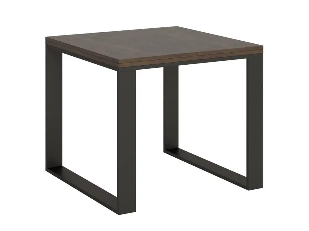 Table Tecno Libra Noyer 90x90 Allongée 90x180 cadre Anthracite pour configuration en L
