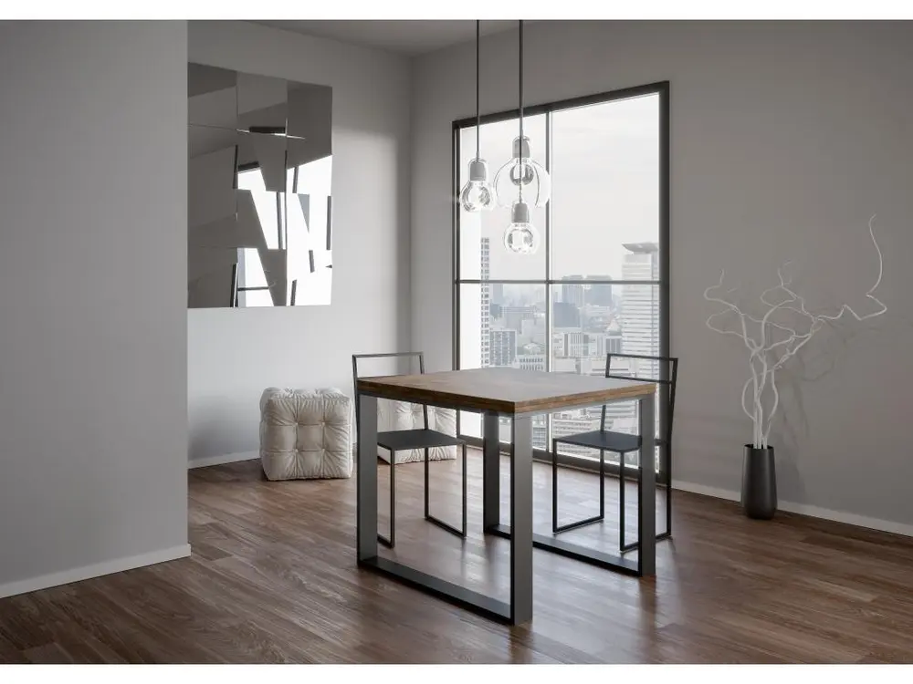 Table Tecno Libra Noyer 90x90 Allongée 90x180 cadre Anthracite pour configuration en L