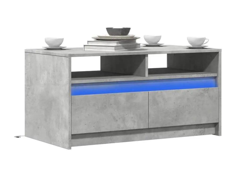 Bureau compact pour Table basse avec lumières LED gris béton bois d'ingénierie