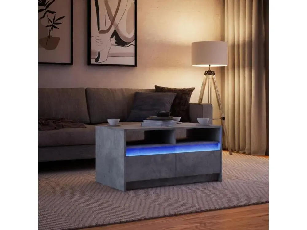 Bureau compact pour Table basse avec lumières LED gris béton bois d'ingénierie