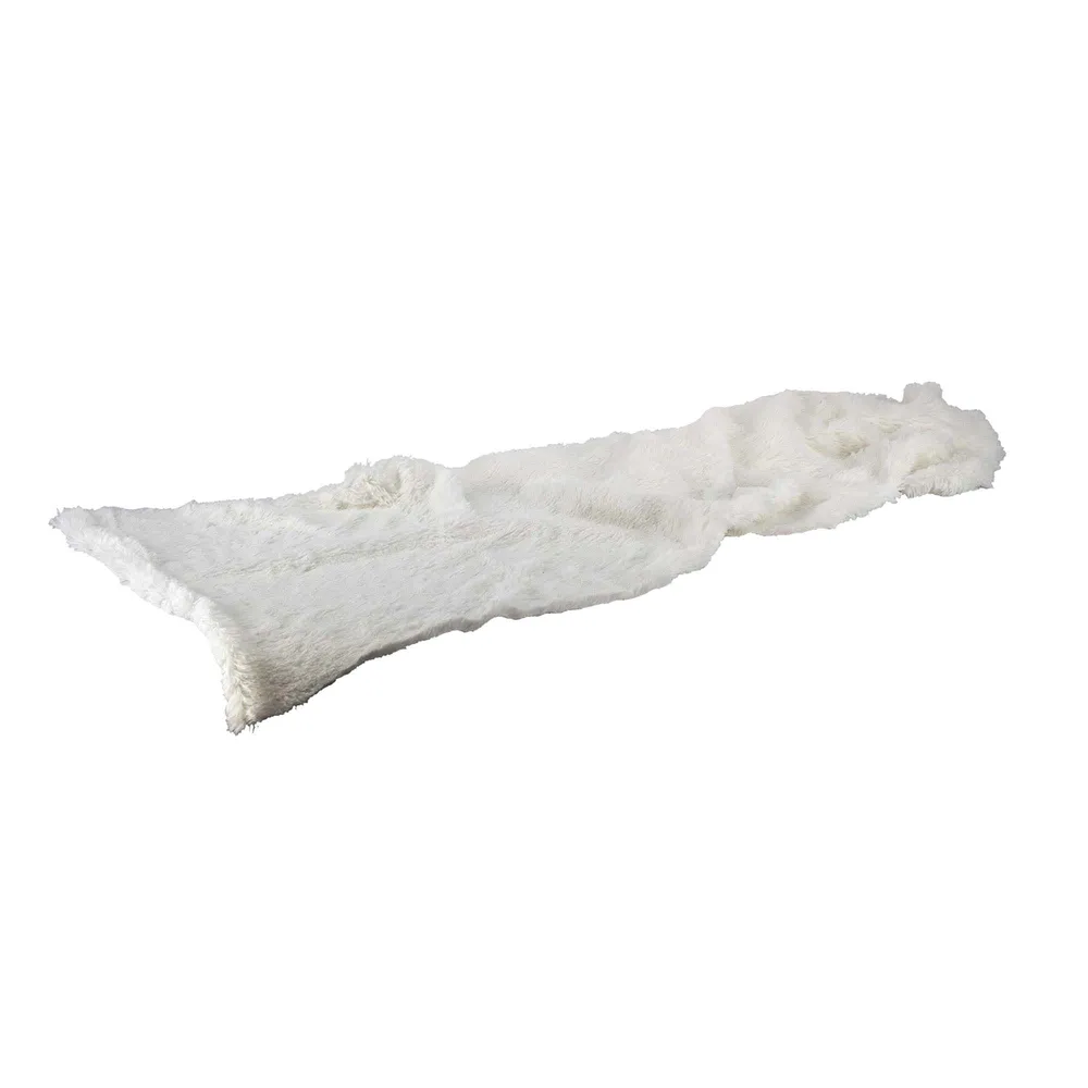 Chemin de table en fourrure blanche, 40 x 150 cm / 16 x 59" avec tiroir à verrouillage