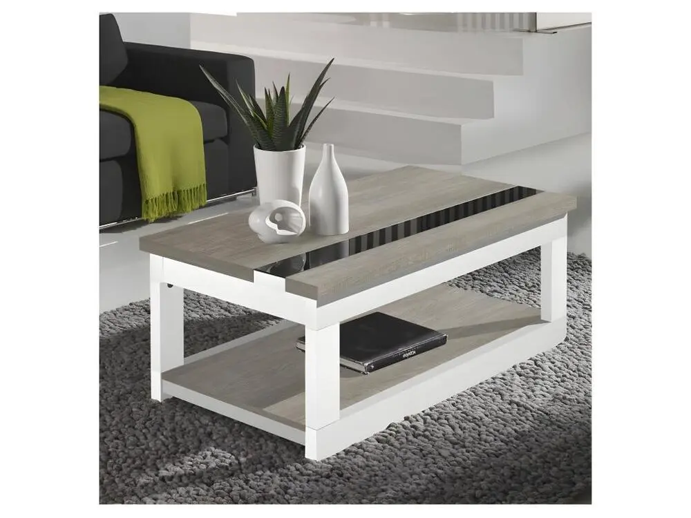 Table basse relevable Chêne clair/Bois Blanc - UPTI pour télétravail