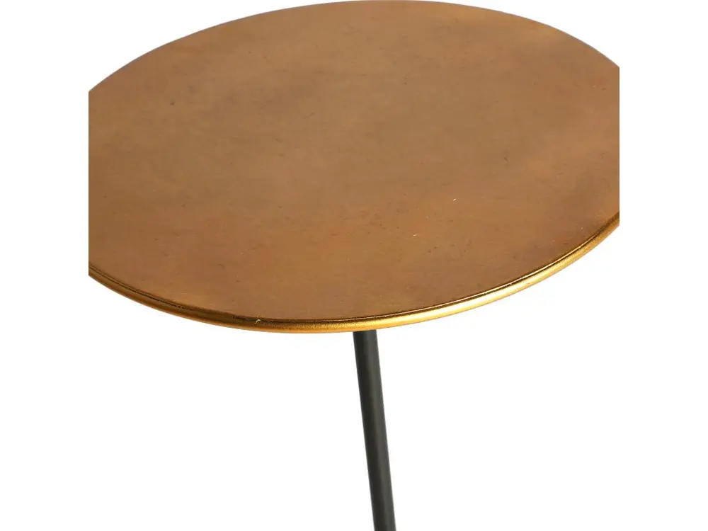 Table d'appoint en fer noir et or 37x37x59,5 avec tiroir à verrouillage