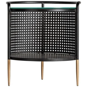 Table d'appoint en fer et verre en noir et or 44x44x50 avec mécanisme à manivelle
