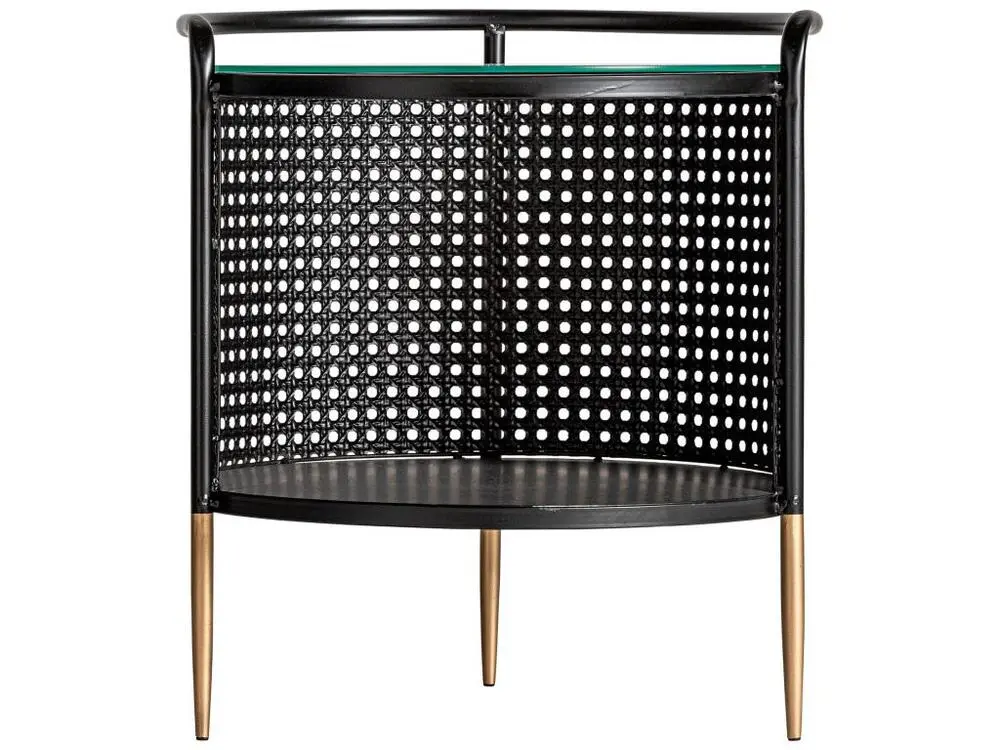 Table d'appoint en fer et verre en noir et or 44x44x50 avec mécanisme à manivelle