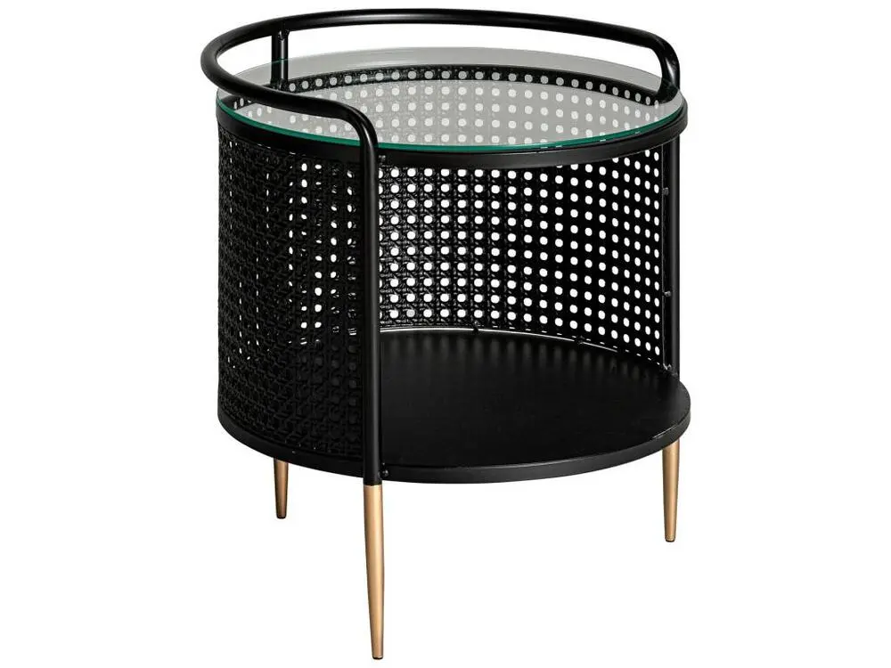 Table d'appoint en fer et verre en noir et or 44x44x50 avec mécanisme à manivelle
