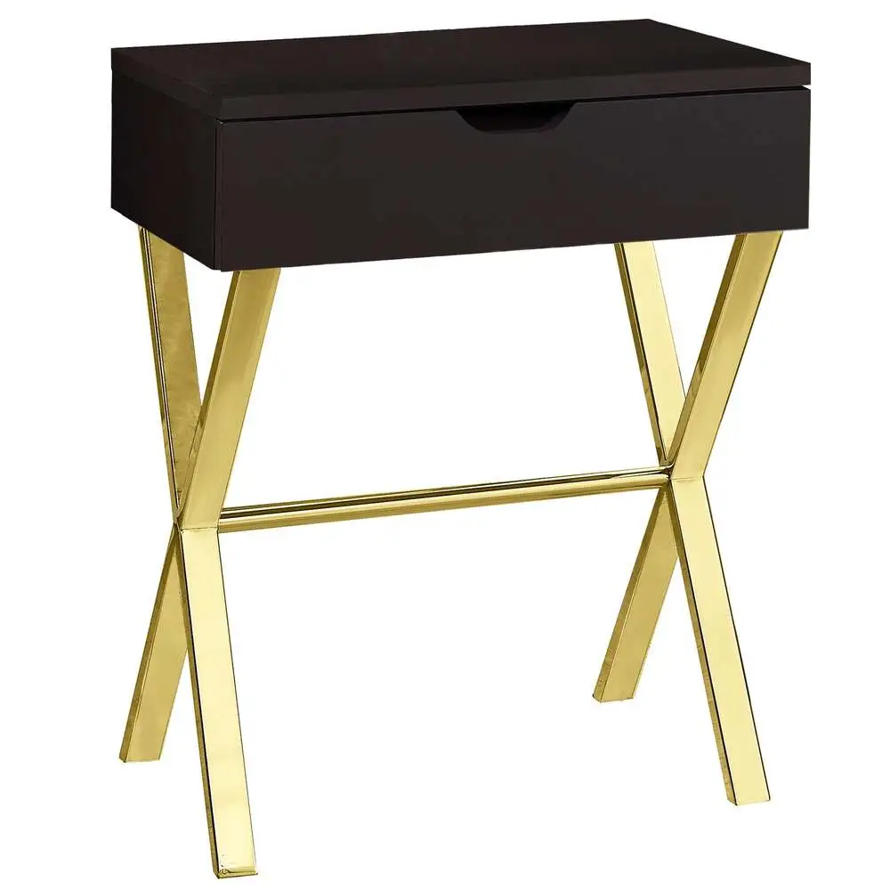 Table D'Appoint - 24"H / Espresso / MéTal Doré avec tiroir à verrouillage