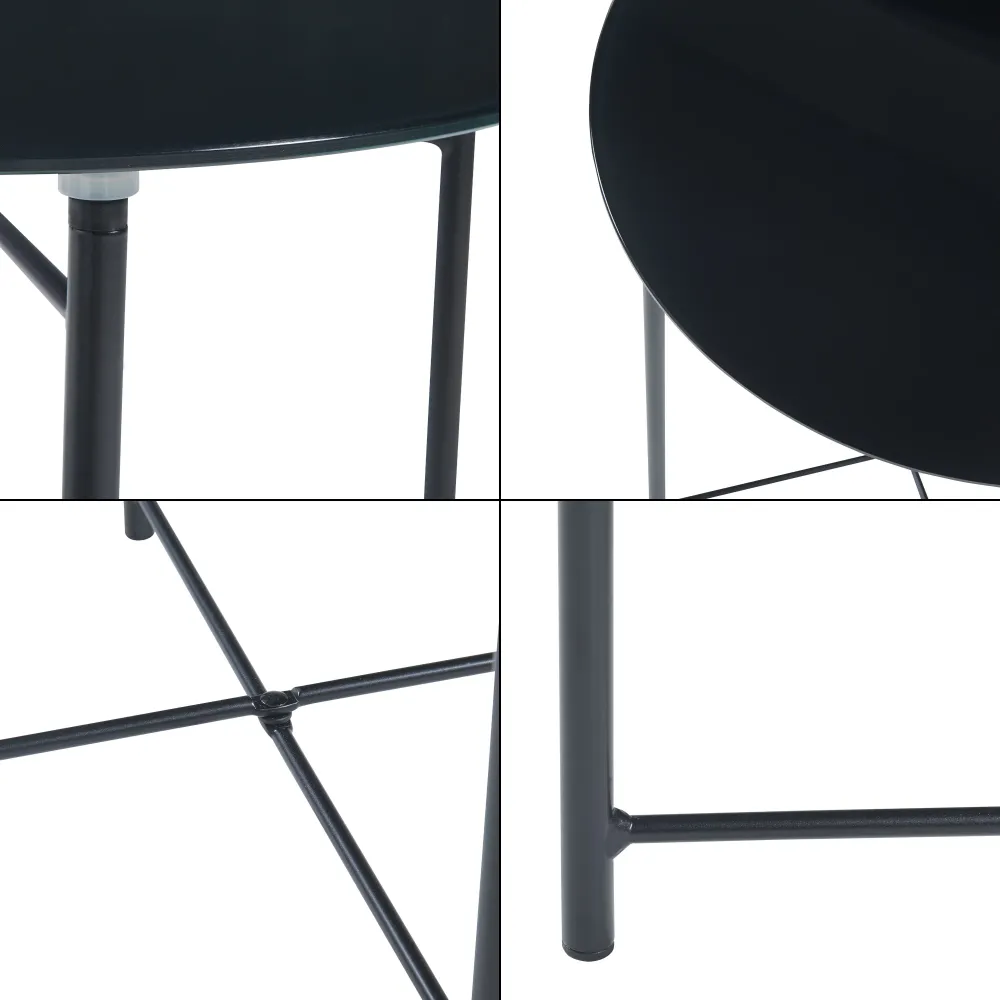 Table d'appoint acier verre trempé 45 x 42 cm noir 03_0010982 avec plateau en chêne massif