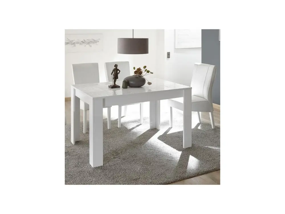 Table de repas à allonge laqué Blanc brillant - BARI avec certificat PEFC
