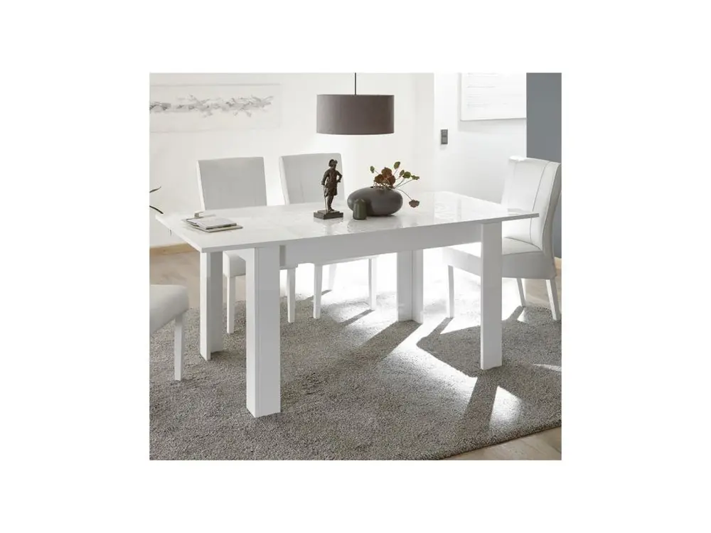 Table de repas à allonge laqué Blanc brillant - BARI avec certificat PEFC