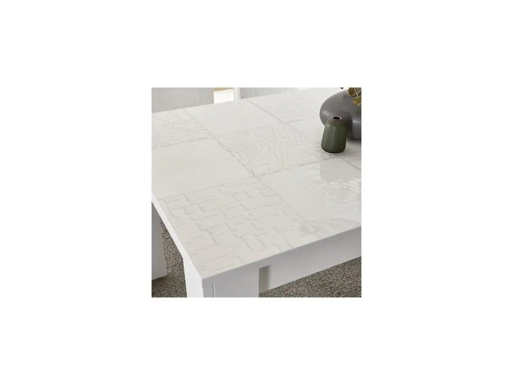 Table de repas à allonge laqué Blanc brillant - BARI avec certificat PEFC