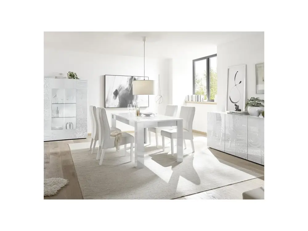 Table de repas à allonge laqué Blanc brillant - BARI avec certificat PEFC