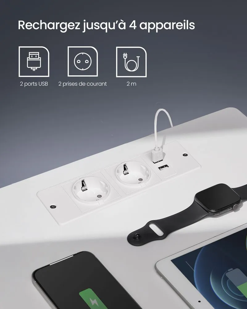 Table de travail modulable VASAGLE Table de nuit avec multiprise 2 prises électriques 2 ports usb