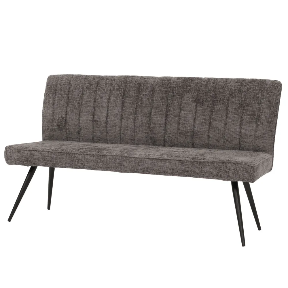 Banc de salle à manger canapé avec dossier rembourré en tissu chenille gris-marron et métal 160 cm 04_0005860