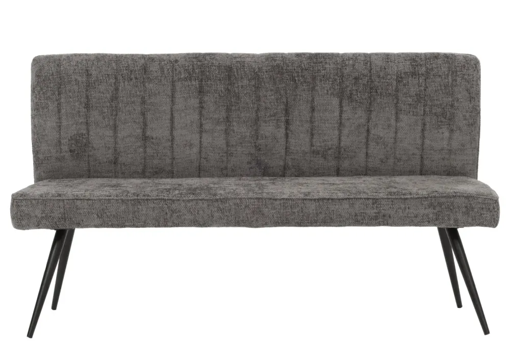 Banc de salle à manger canapé avec dossier rembourré en tissu chenille gris-marron et métal 160 cm 04_0005860