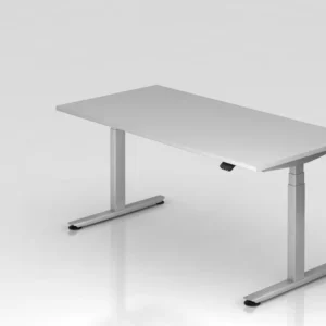 Bureau Hammerbacher VXDLB16 160 x 80 cm plateau : gris épaisseur 25 mm chant ABS 2 mm forme rectangulaire pied en T argent...