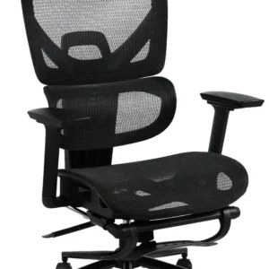Chaise de bureau ergonomique sur roulettes avec appui-tête réglable repose-pieds en tissu noir 10_0006906