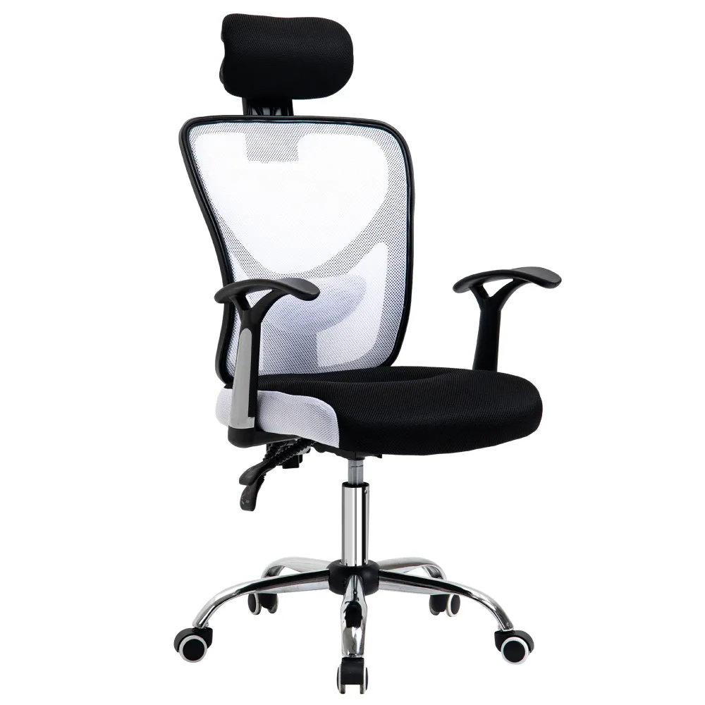 Chaise de bureau, fauteuil de bureau ergonomique en maille avec hauteur et appui-tête réglable, dossier inclinable et supp...