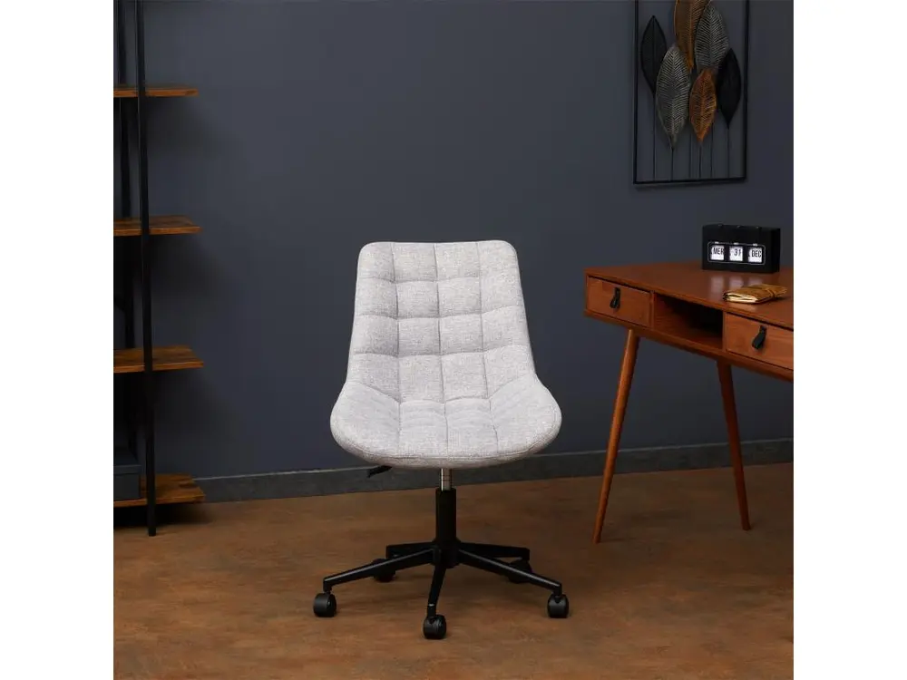 Chaise de bureau TALIA, fauteuil pivotant sans accoudoirs, siège à roulettes réglables en hauteur, revêtement en tissu gris