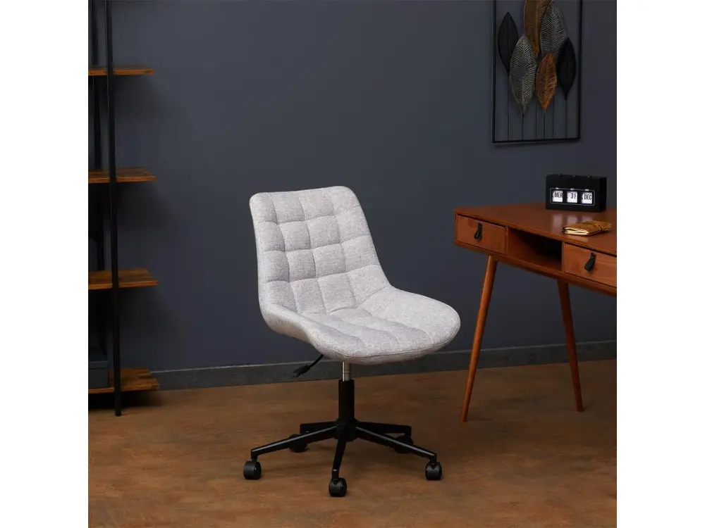 Chaise de bureau TALIA, fauteuil pivotant sans accoudoirs, siège à roulettes réglables en hauteur, revêtement en tissu gris