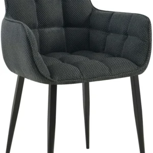 Chaise design rembourrée en tissu gris profond design enveloppant pieds métal noir 10_0007481