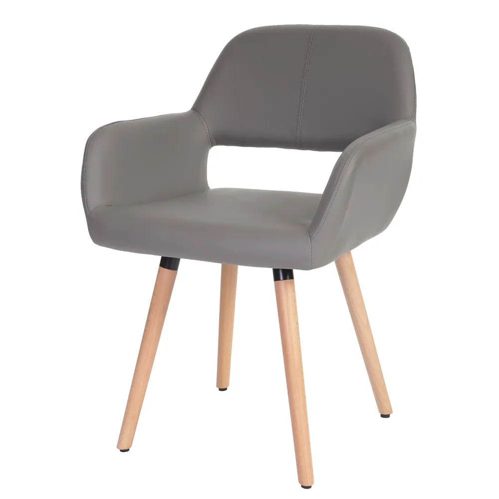 Chaise de salle à manger bureau visiteur design rétro en synthétique gris taupe pied en bois évident 04_0002143