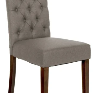 Chaise de salle à manger x1 dossier capitonné en tissu taupe pieds en bois marron 10_0002052