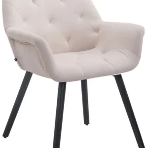 Chaise de visiteur bureau salon assise capitonné en tissu crème pieds en bois noir 10_0006158