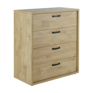 Commode 4 tiroirs coloris chêne doré collection MORGANE.