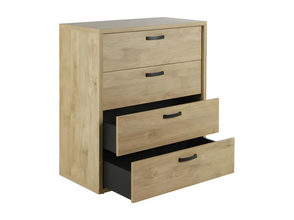 Commode 4 tiroirs coloris chêne doré collection MORGANE.