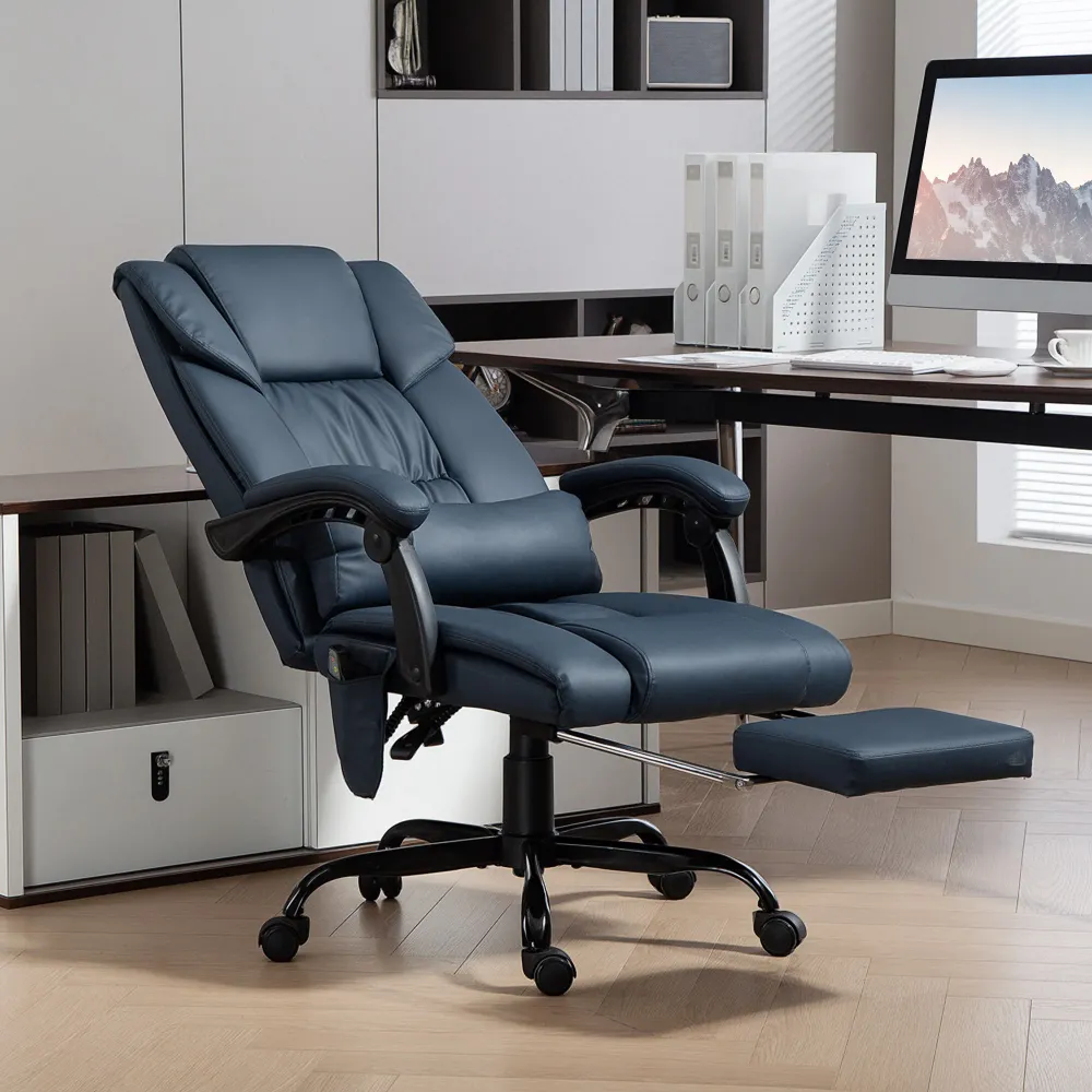 Fauteuil de bureau massant avec repose-pieds, chaise de bureau, chaise ergonomique, hauteur réglable, dossier inclinable e...