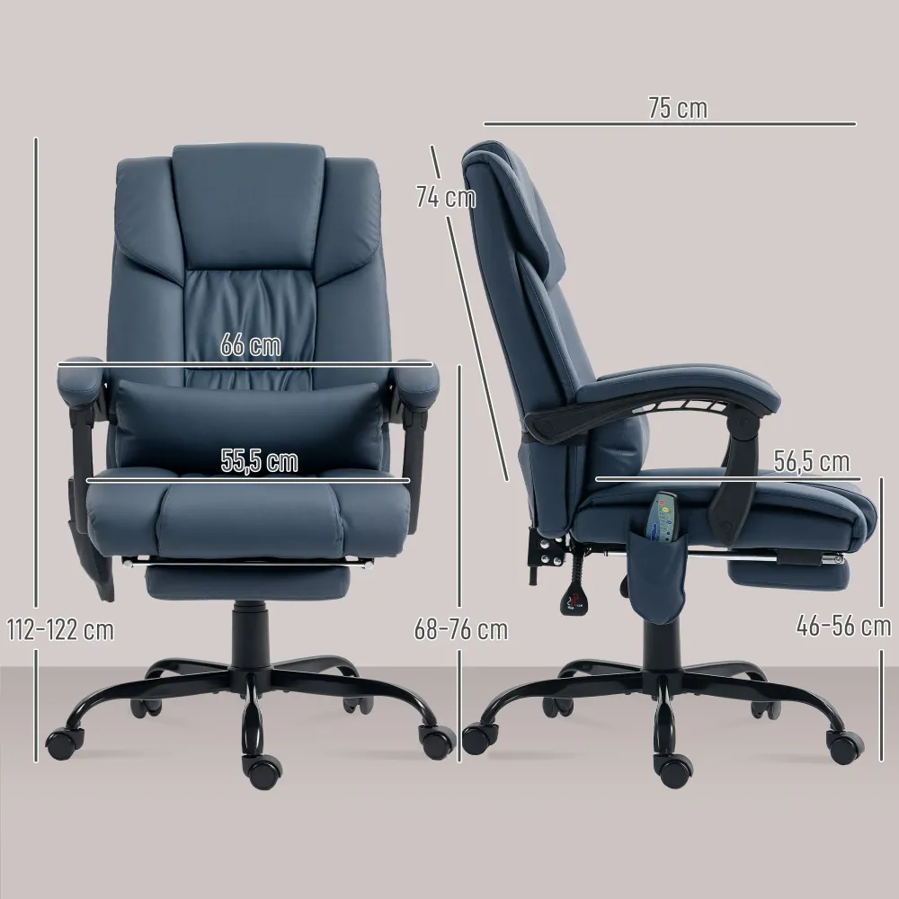 Fauteuil de bureau massant avec repose-pieds, chaise de bureau, chaise ergonomique, hauteur réglable, dossier inclinable e...