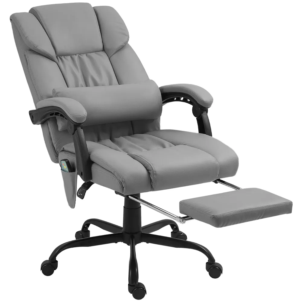 Fauteuil de bureau massant avec repose-pieds, chaise de bureau, chaise ergonomique, hauteur réglable, dossier inclinable e...