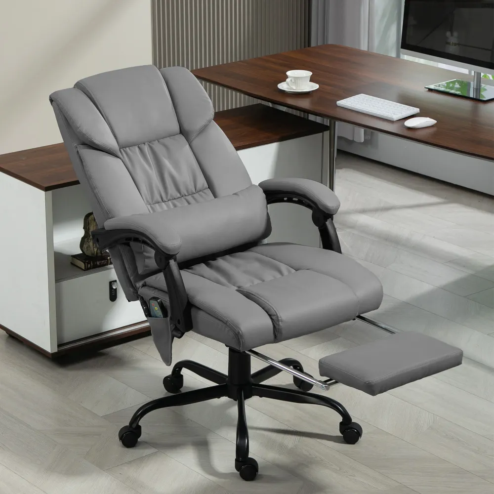 Fauteuil de bureau massant avec repose-pieds, chaise de bureau, chaise ergonomique, hauteur réglable, dossier inclinable e...