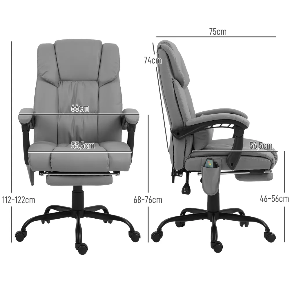 Fauteuil de bureau massant avec repose-pieds, chaise de bureau, chaise ergonomique, hauteur réglable, dossier inclinable e...