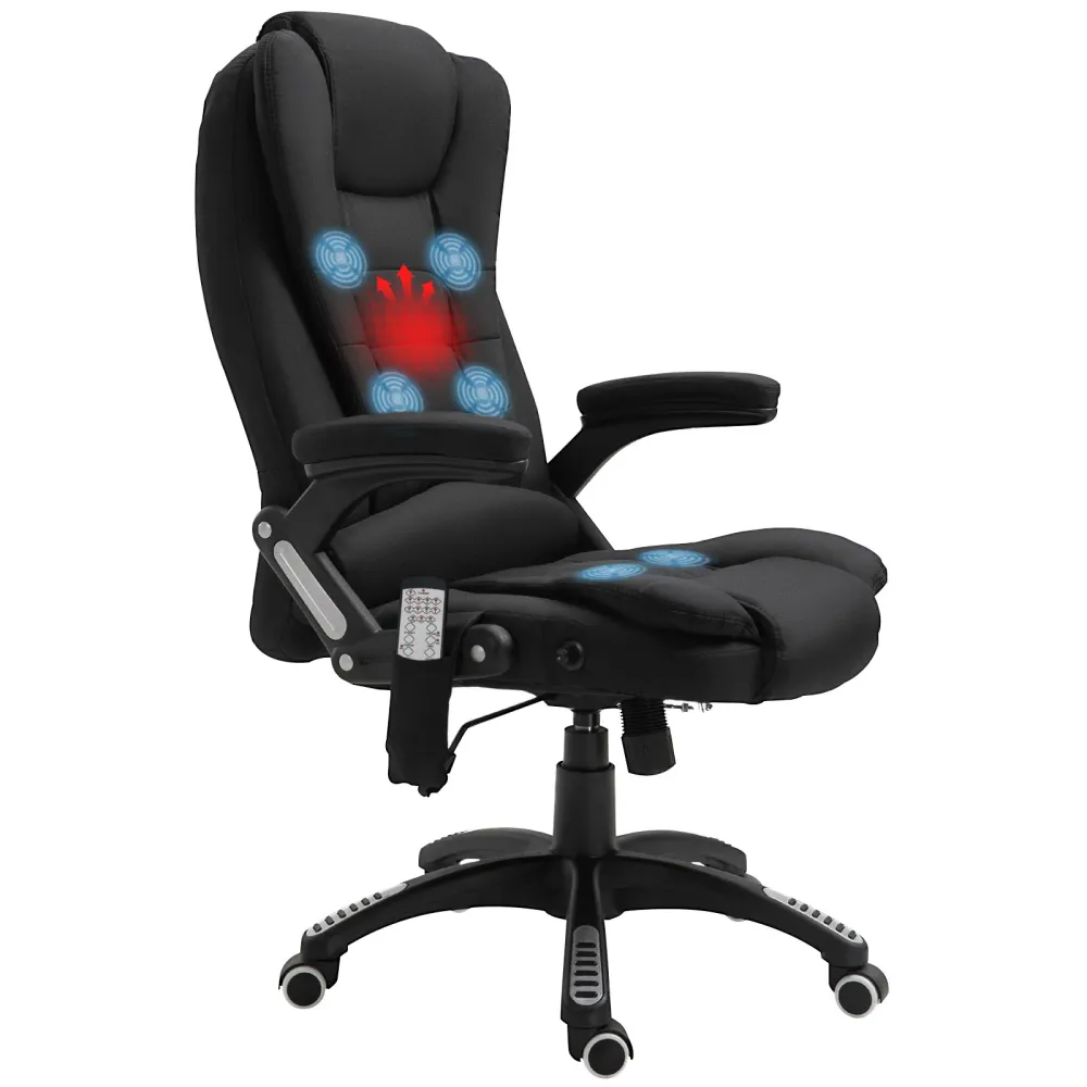 Fauteuil de bureau massant et chauffant, chaise de bureau, chaise ergonomique avec hauteur réglable, dossier inclinable et...
