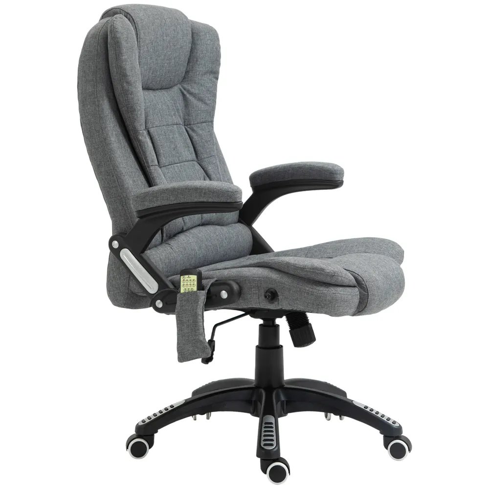 Fauteuil de bureau massant et chauffant, chaise de bureau, chaise ergonomique avec hauteur réglable, dossier inclinable et...