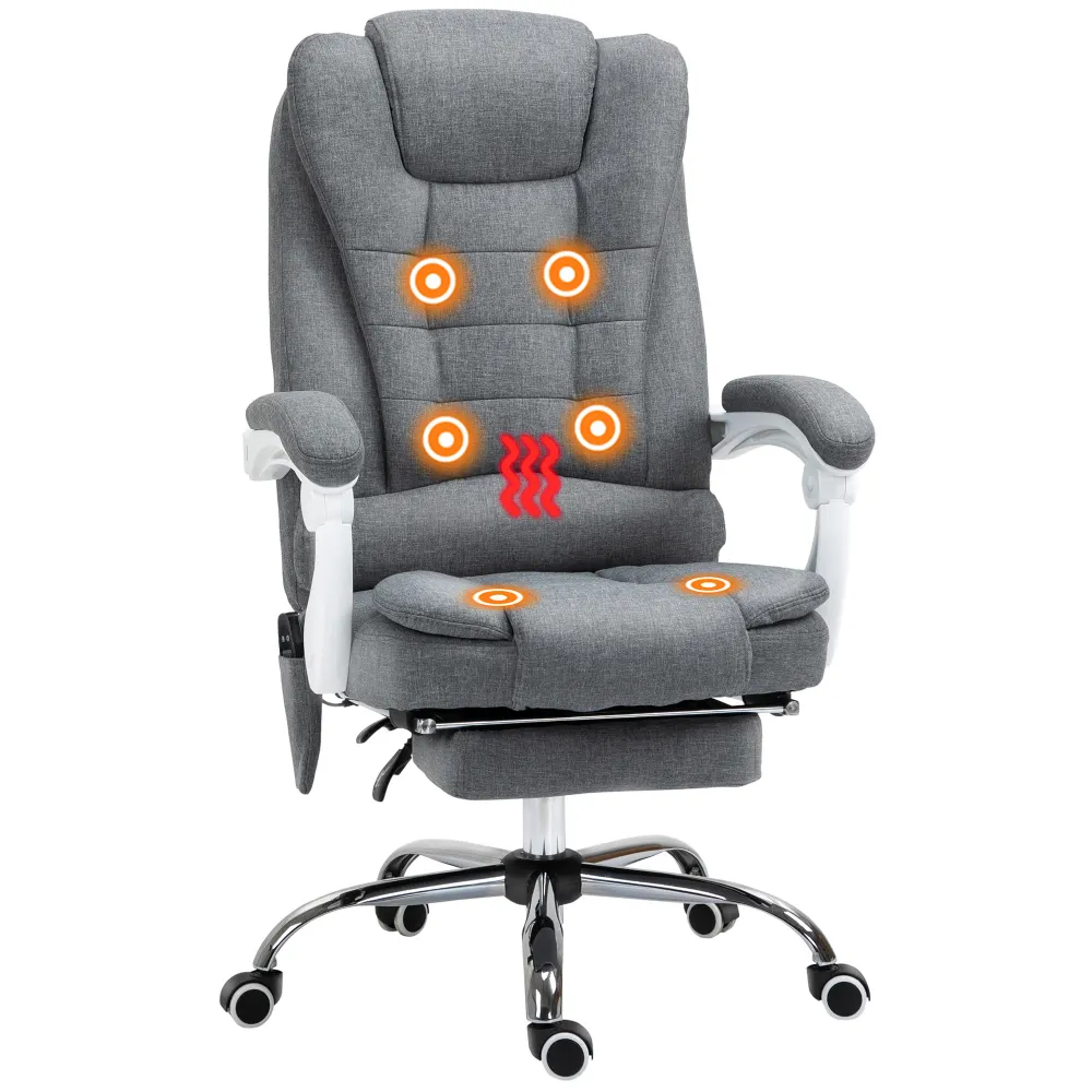 Fauteuil de bureau massant et chauffant, chaise de bureau, chaise ergonomique avec hauteur réglable, dossier inclinable et...