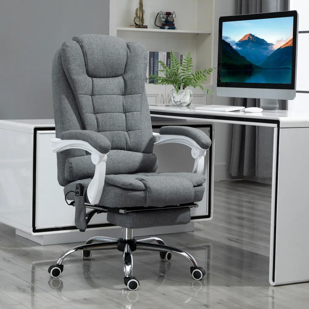 Fauteuil de bureau massant et chauffant, chaise de bureau, chaise ergonomique avec hauteur réglable, dossier inclinable et...