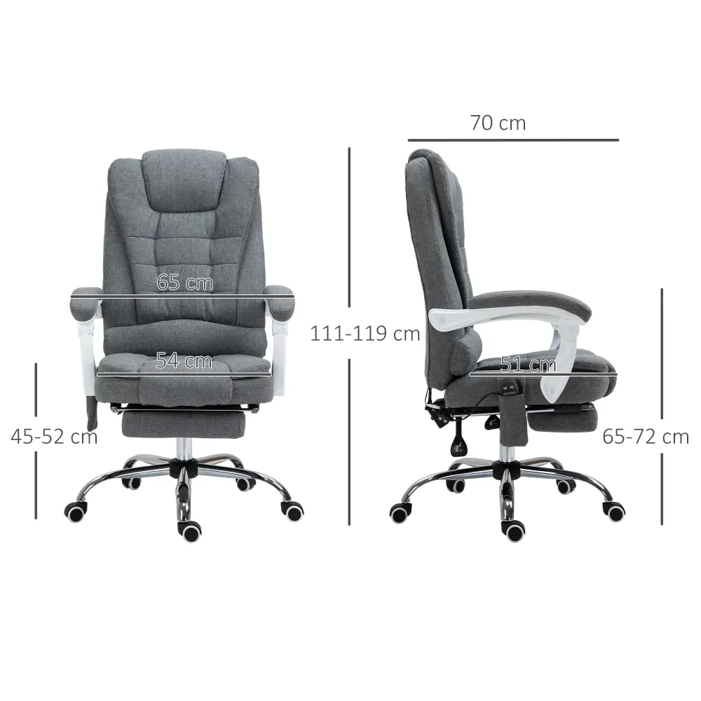 Fauteuil de bureau massant et chauffant, chaise de bureau, chaise ergonomique avec hauteur réglable, dossier inclinable et...